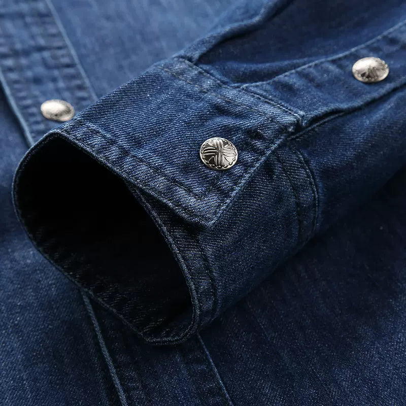 Importé - Chemise Jean Délavé Homme Rétro Manches Longues
