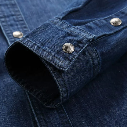 Importé - Chemise Jean Délavé Homme Rétro Manches Longues