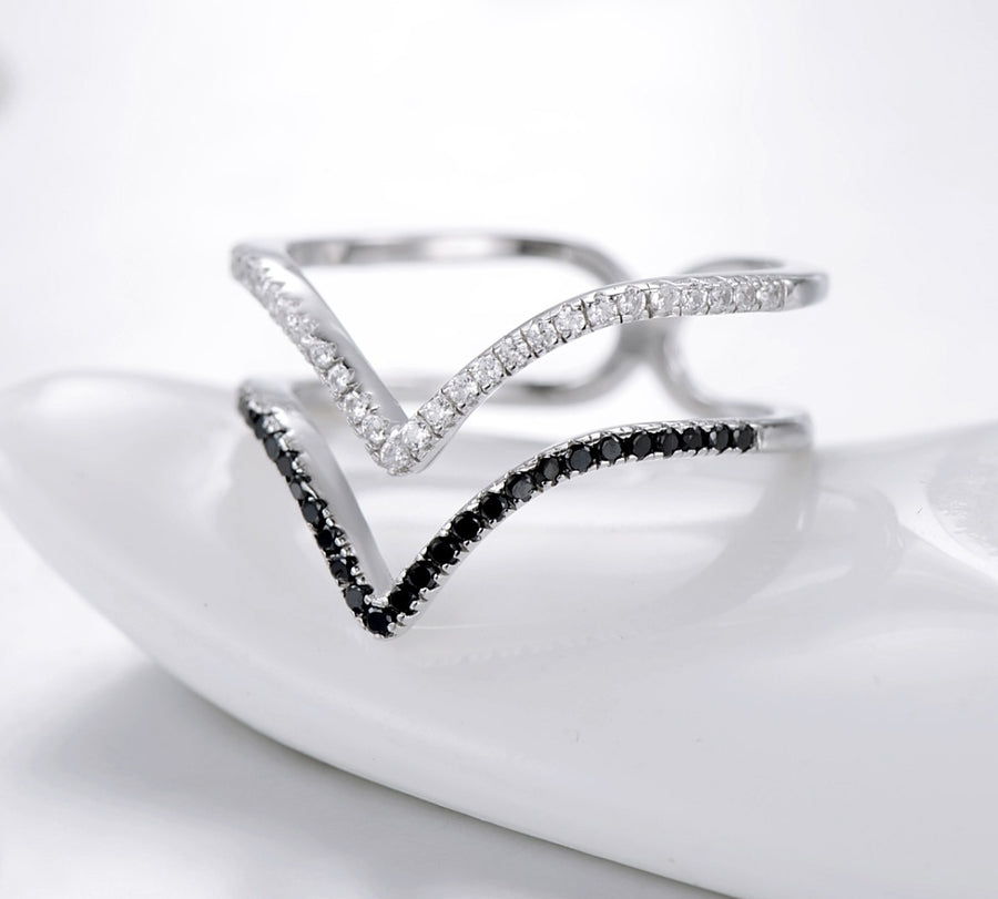 Importé - Bague Double Couche en Noir et Blanc