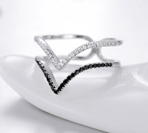 Importé - Bague Double Couche en Noir et Blanc