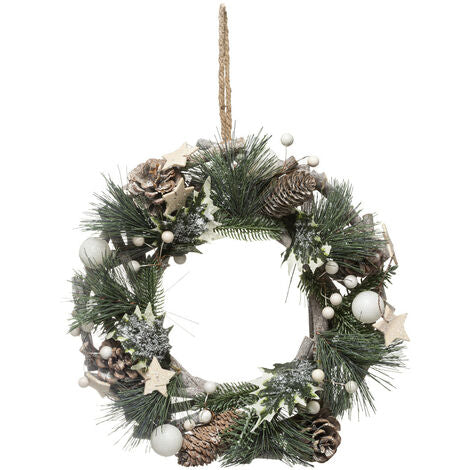 NOEL-COURONNE 30CM NATURE ENNEIGEE DECO PIN BRANCHE