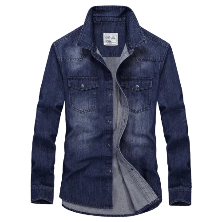 Importé - Chemise Jean Denim Slim Fit Décontractée à Manches Longues