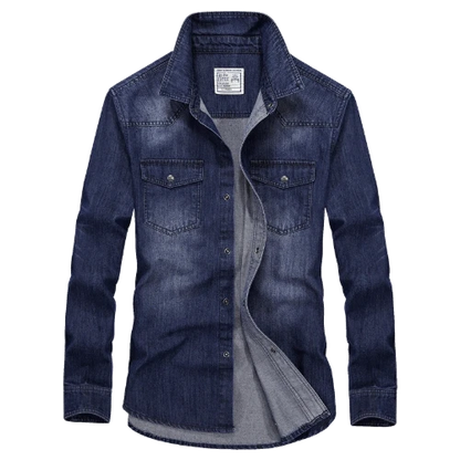 Importé - Chemise Jean Délavé Homme Rétro Manches Longues