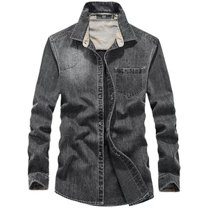 Importé - Chemise Coton Jean Délavé Homme Manches Longues