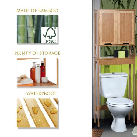MEUBLE DESSUS DE WC EN BAMBOU 2 PORTES/1 ETAGERE-173X60X21CM-NATUREL