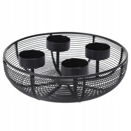BOUGEOIR EN METAL-ROND-4 BOUGIES-NOIR
