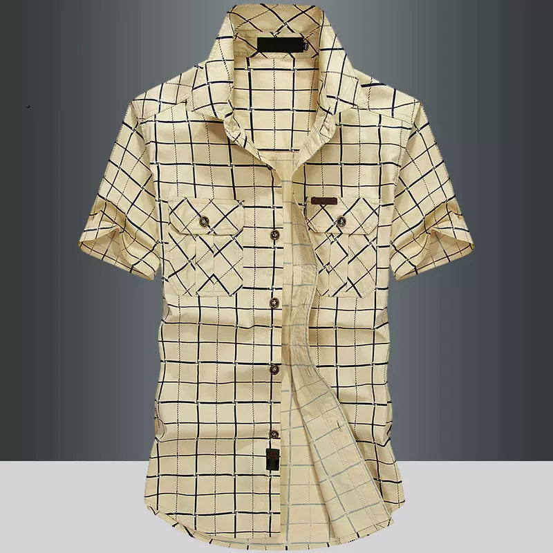 Importé - Chemise Slim Homme 100% Coton Décontracté Manches Courtes