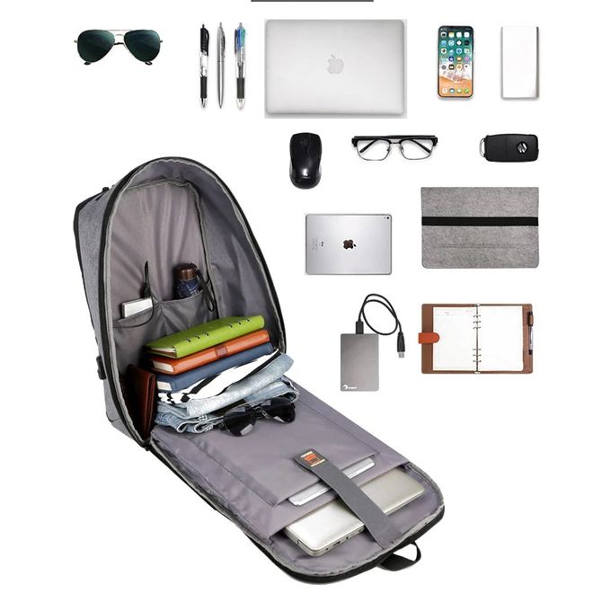 Sac à Dos Multi-usages Multifonction Etanche Avec Port De Charge USB -Gris/Noir