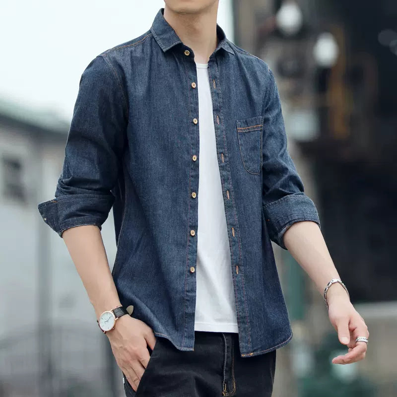 Importé - Chemise Jean Denim Pur Coton Homme Manches Longues