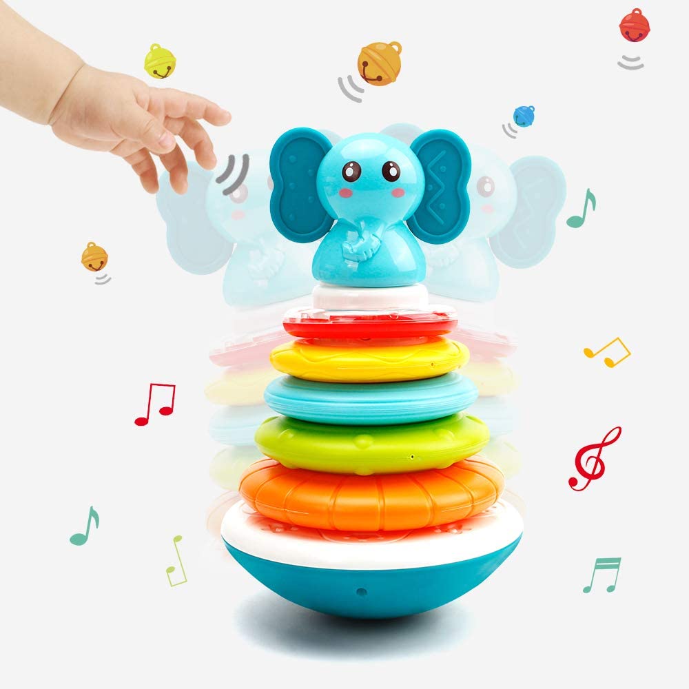 JEU MUSICAL STACKING RING ELEPHANT-ARC EN CIEL