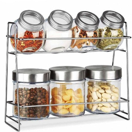 POTS A PROVISION EN VERRE-7PCS-SUR SUPPORT EN METAL