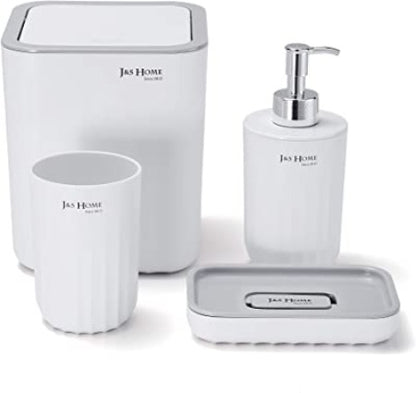 Accessoires sdb en plastique-4pcs-poubelle+accessoires-blanc-gris
