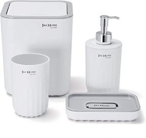 Accessoires sdb en plastique-4pcs-poubelle+accessoires-blanc-gris