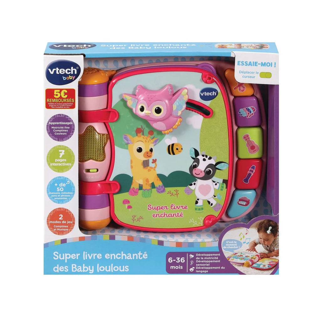 Vtech baby super livre enchante des baby loulous-rose 6-36mois