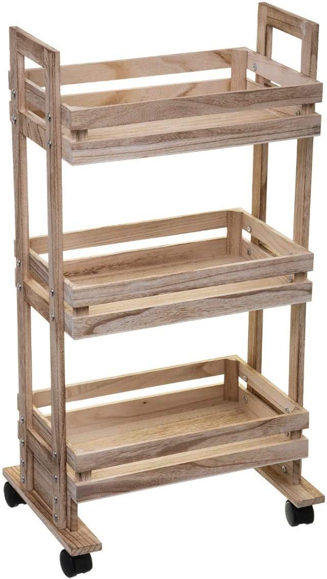 DESSERTE EN BOIS A ROUES-3 NIVEAUX-44X30XH=82CM