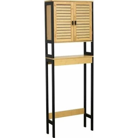 Meuble dessus de WC en bambou 2 portes/2 étagères naturel-noir