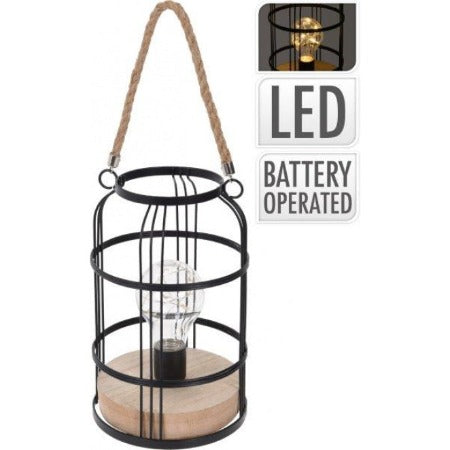 Lanterne Décorative Forme Ampoule-10cm-en Métal/Bois