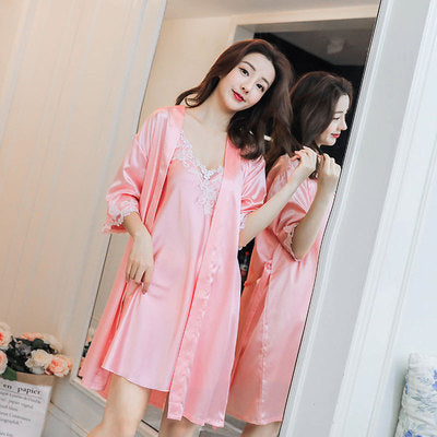 Importé - Ensemble Pyjamas + Nuisette en soie pour Femme
