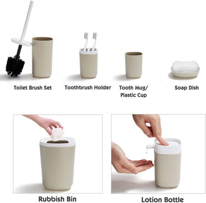 Ensemble d’accessoires de salle de bain 6 pièces en plastique Rose