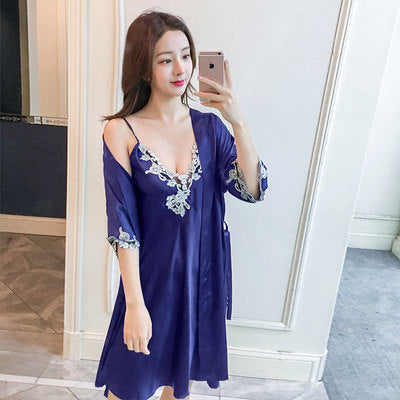 Importé - Ensemble Pyjamas + Nuisette en soie pour Femme