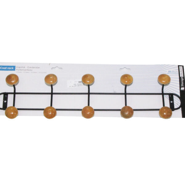 PATERE 10CROCHETS EN METAL/BOIS-NOIR-50X11CM