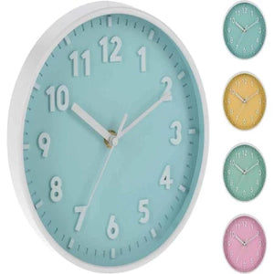 HORLOGE MURALE-20CM-VERT-JAUNE-ROSE-ASST
