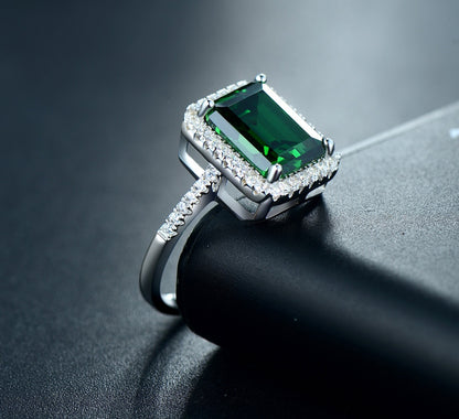 Importé -  Bague Argent Motif Cristal Vert