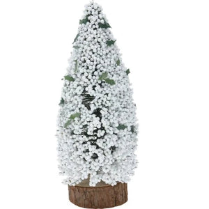 NOEL SAPIN 25CM-SOCLE EN BOIS-BOULES BLANCHES