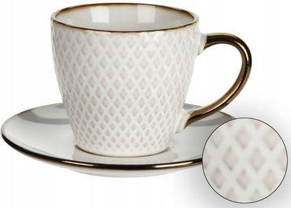 Tasse a café en faience-210ml+sous+tasse-beige-dore