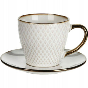 Tasse a café en faience-210ml+sous+tasse-beige-dore