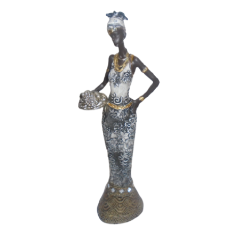 STATUETTE FEMME AFRICAINE AVEC PANIER A FRUIT – 35.5cm