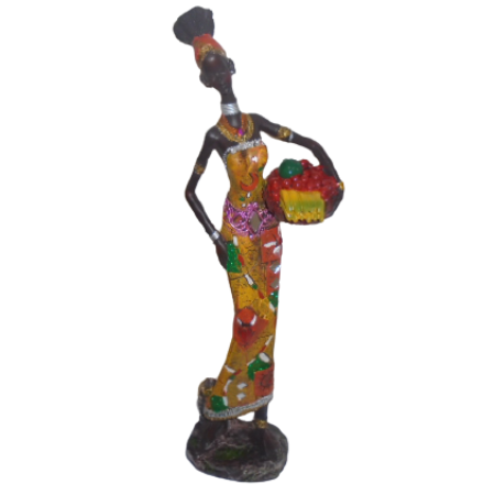 STATUETTE FEMME AFRICAINE AVEC PANIER DE FRUIT ET JARRE – 54cm