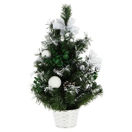 Sapin De Noël-50cm-Pm Décore Boule Nœud Dans Pot Argent