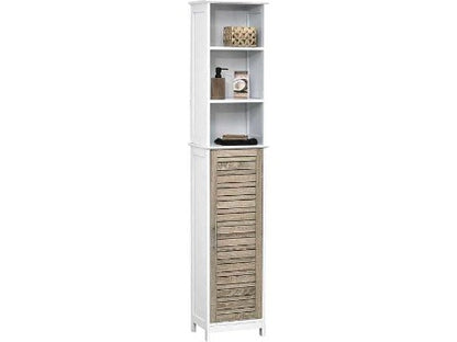 MEUBLE COLONNE DE SDB EN BAMBOU 1 PORTE/3 NICHES-BLANC-NATUREL