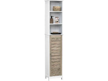 MEUBLE COLONNE DE SDB EN BAMBOU 1 PORTE/3 NICHES-BLANC-NATUREL