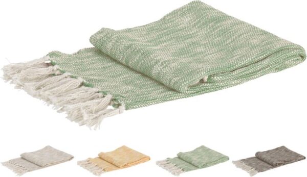 Plaid-130x170cm-en Coton Effet Jute Avec Franges Asst