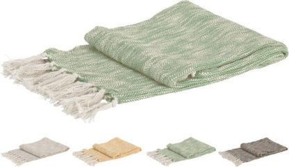 Plaid-130x170cm-en Coton Effet Jute Avec Franges Asst