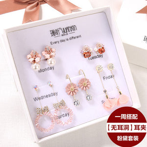 Importé - Coffret Ensemble de 7 Boucles d'oreilles en Zircone pour Femme