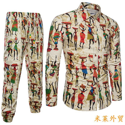 Importé - Ensemble Chemise + Pantalon Homme De Loisirs Décontracté Manches Longues