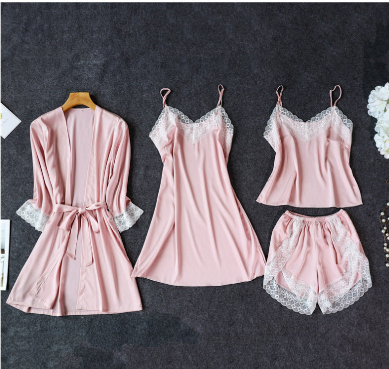 Importe - Ensemble Pyjama Sexy A Bretelles Femme 4 Pièces En Dentelle