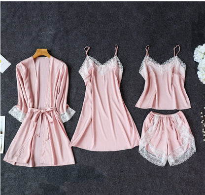 Importe - Ensemble Pyjama Sexy A Bretelles Femme 4 Pièces En Dentelle
