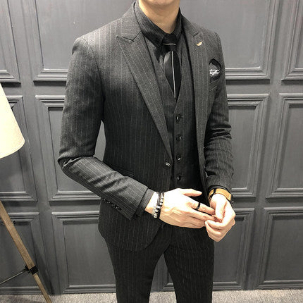 Importé - Ensemble Veste Costume Homme 3 Pièces Tissu Rayé Slim Fit
