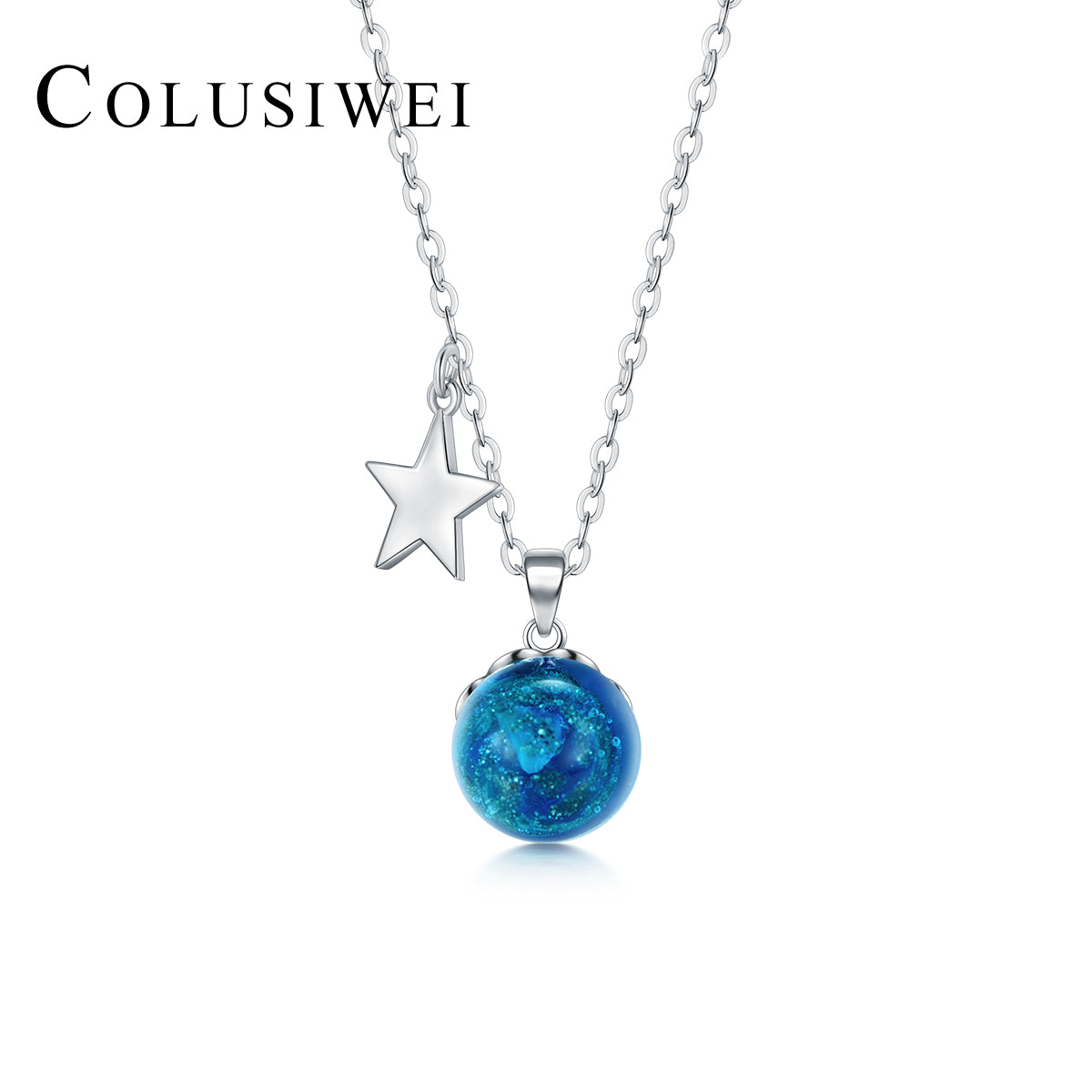 Importé - Collier en boule bleu de cristal