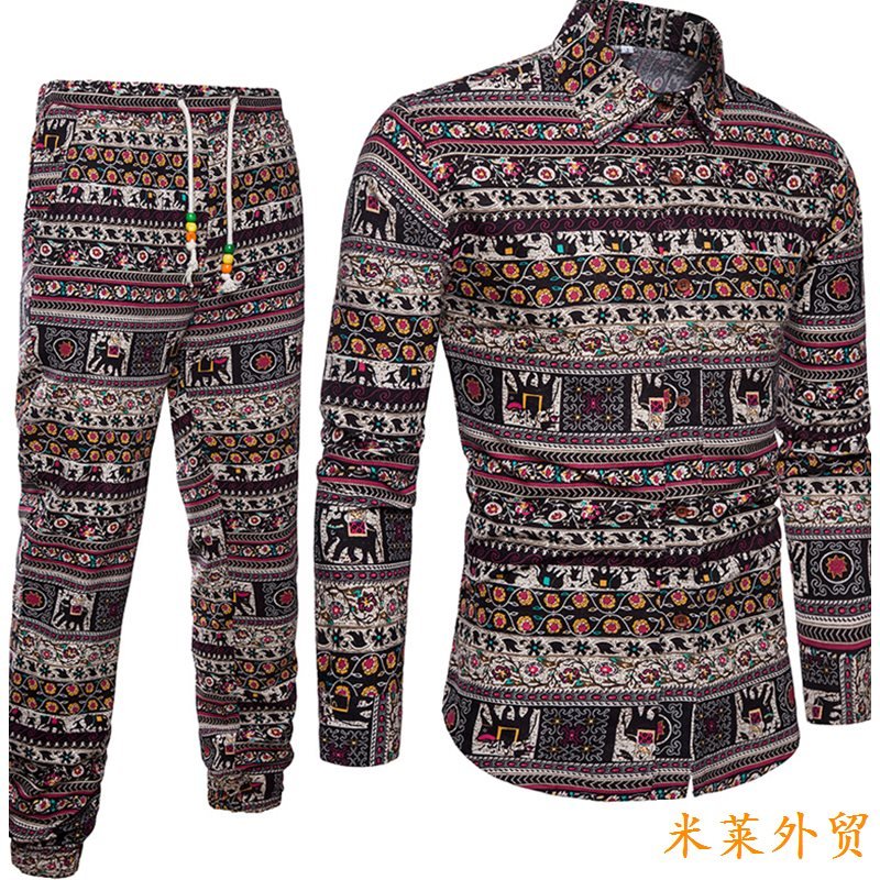 Importé - Ensemble Chemise + Pantalon Homme De Loisirs Décontracté Manches Longues