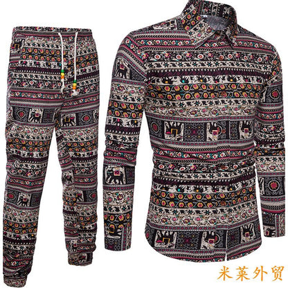 Importé - Ensemble Chemise + Pantalon Homme De Loisirs Décontracté Manches Longues