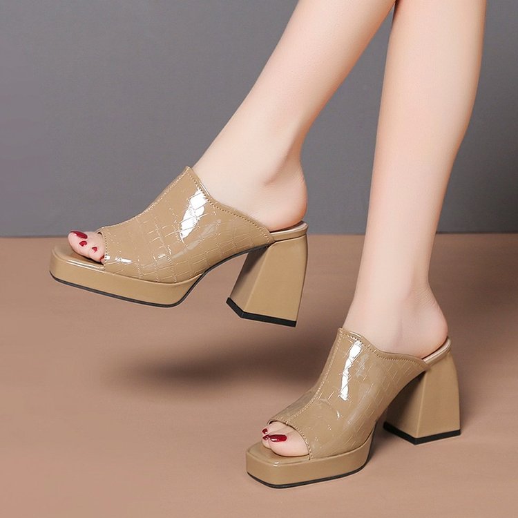 Importé - Sandale Femme A Gros Talon Chic En Cuir Pu Verni