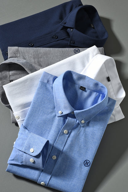 Importé - Chemise Oxford Coton Homme Brodée Manches Longues