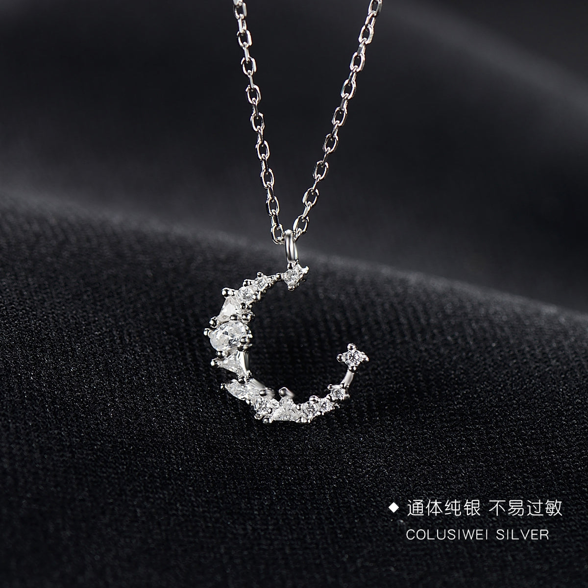 Importé - Collier Argent en Forme de Lune
