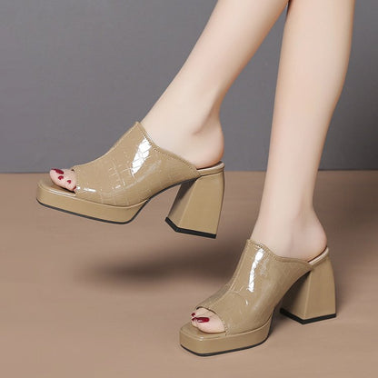 Importé - Sandale Femme A Gros Talon Chic En Cuir Pu Verni