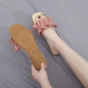 Importé - Sandales Plates pour Femme Bout Ouvert avec Ornement